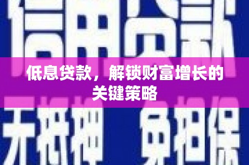 新园低息贷款，解锁财富增长的关键策略